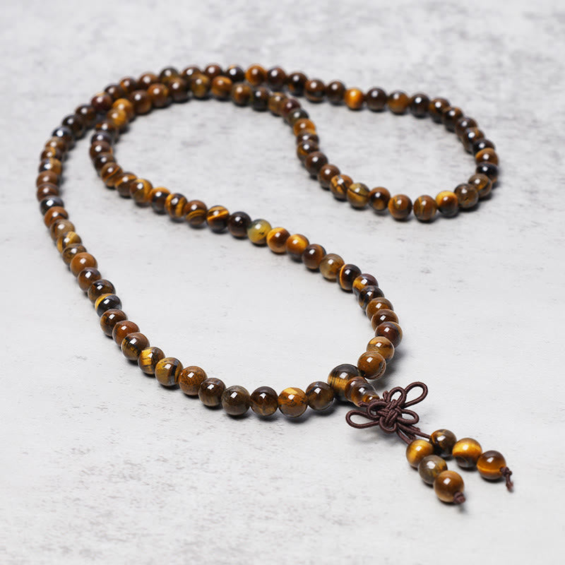 Faith Nova Tibetan 108 Natural Tiger Eye Gemstone Beads Prayer Mala Bracelet Necklace