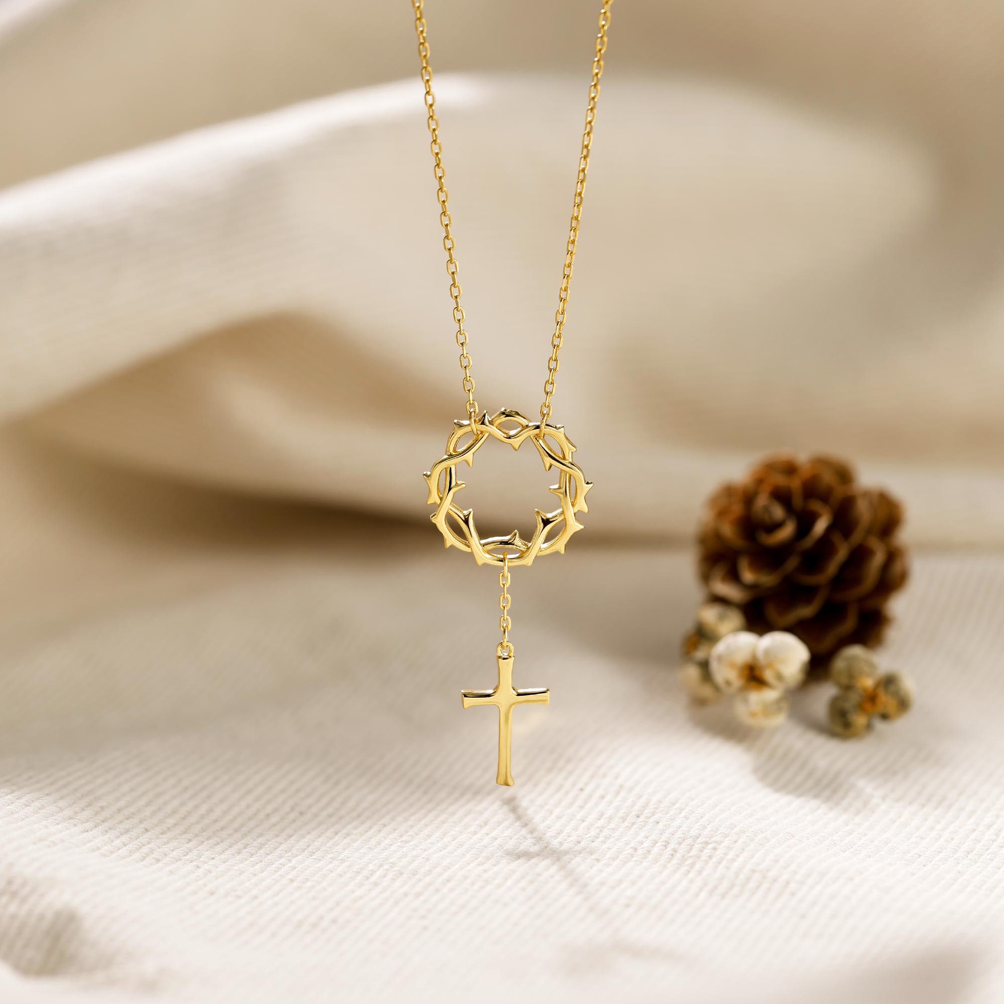 Crown of Thorns Cross Necklace