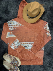 Women's Aztec Print Hoodie with Kangaroo Pocket, Adjustable Drawstring, and Long Sleeves