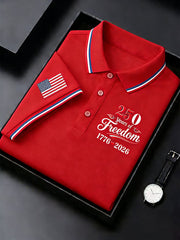 Men's Retro 250th Anniversary of the United States Print  Independence Day Cross Print Polo Shirt