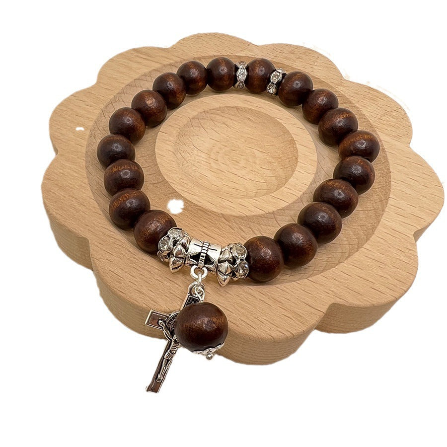 Handmade Wooden Bead  Jesus Cross Bracelet