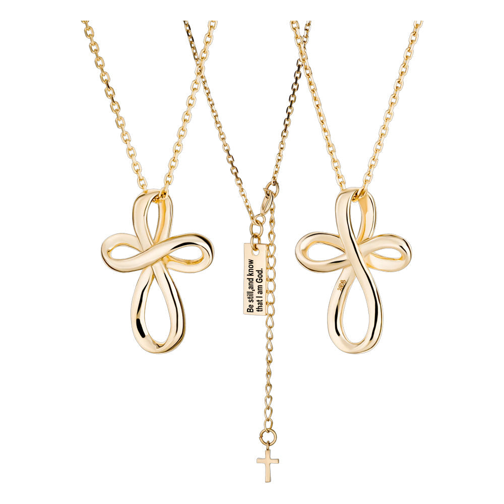 14K Gold “Be Still and Know” Cross Necklace