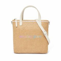 Amazing Grace Print Christian Faith Straw Crossbody Tote Bag