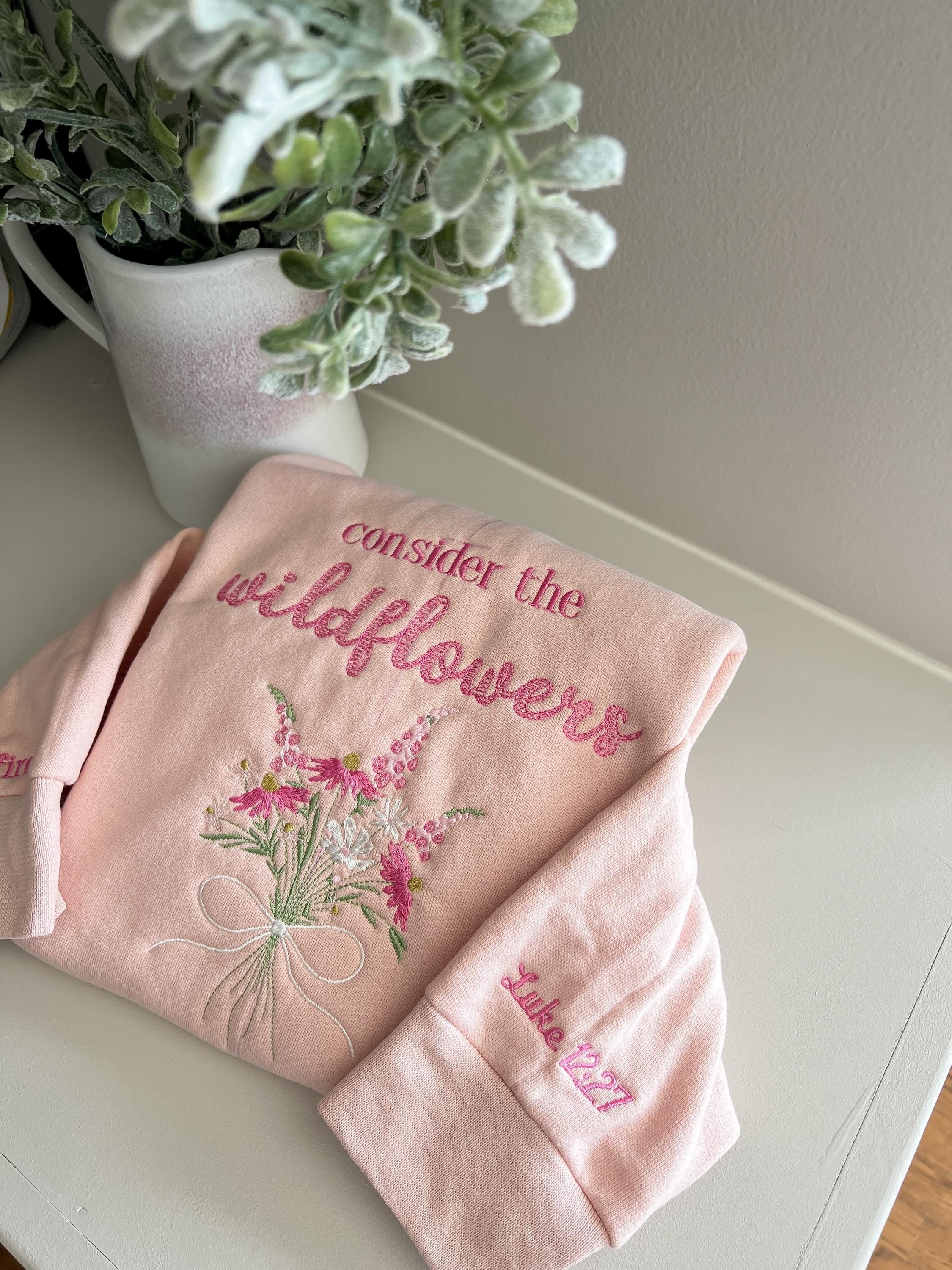 Embroidered Consider the Wildflowers Christian Sweatshirt