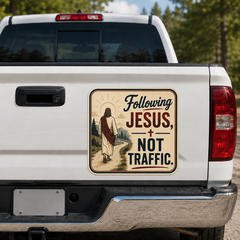 Following Jesus, Not Traffic. Adhesive-Free Magnetic Design, Suitable for Car Doors & Trunks