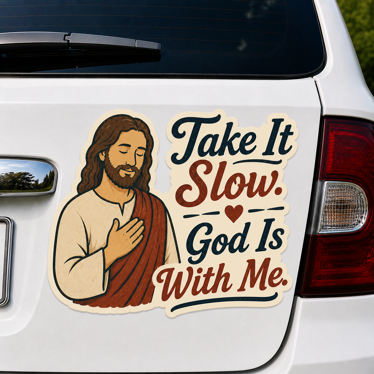 Take It Slow, God Is With Me, Adhesive-Free Magnetic Design, Suitable for Car Doors & Trunks