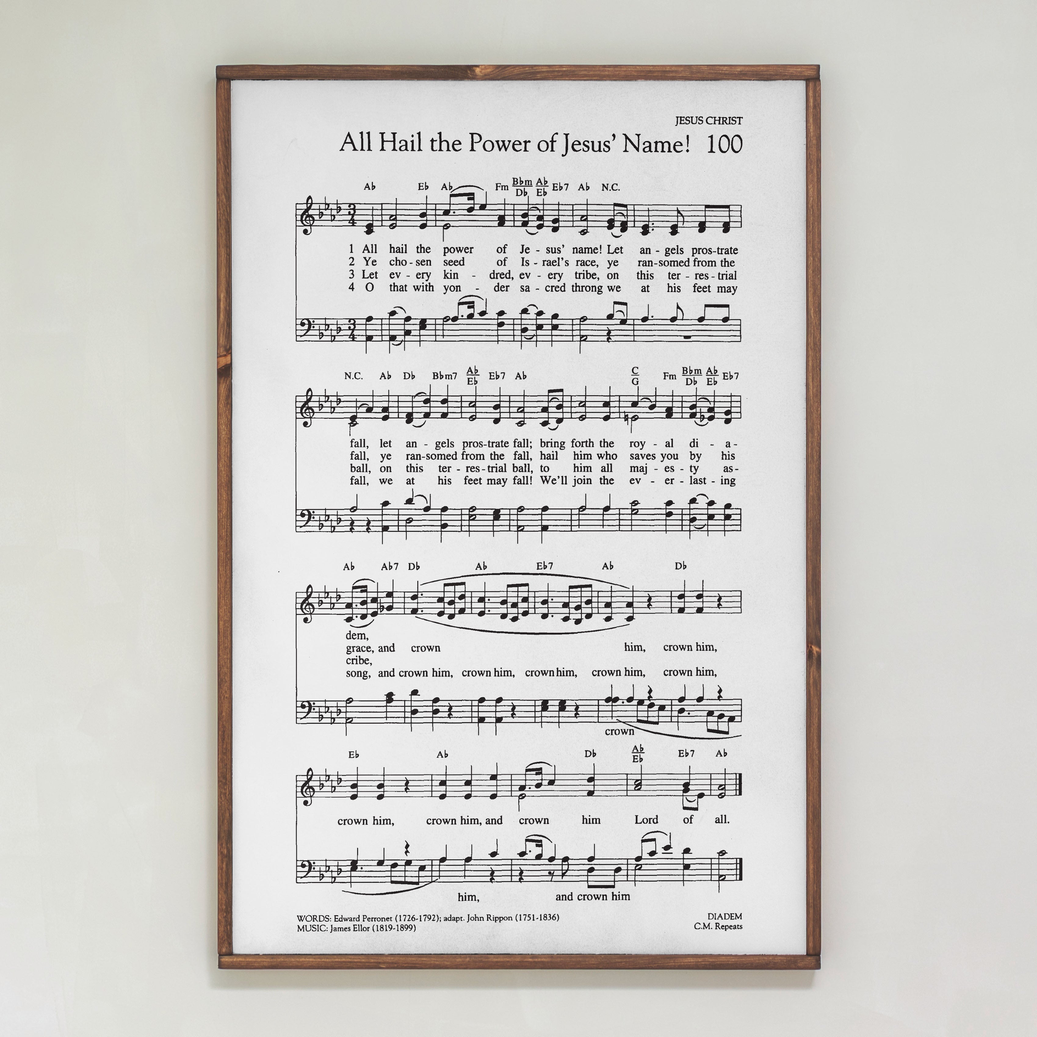 All Hail The Power Of Jesus' Name Hymn | Framed Wooden Art