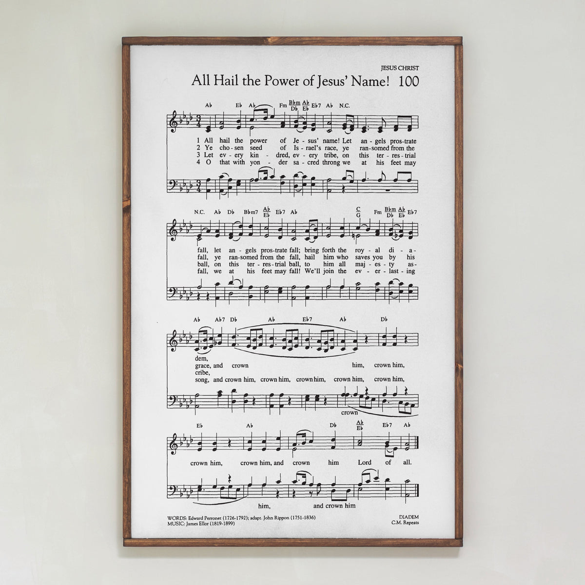 All Hail The Power Of Jesus' Name Hymn | Framed Wooden Art