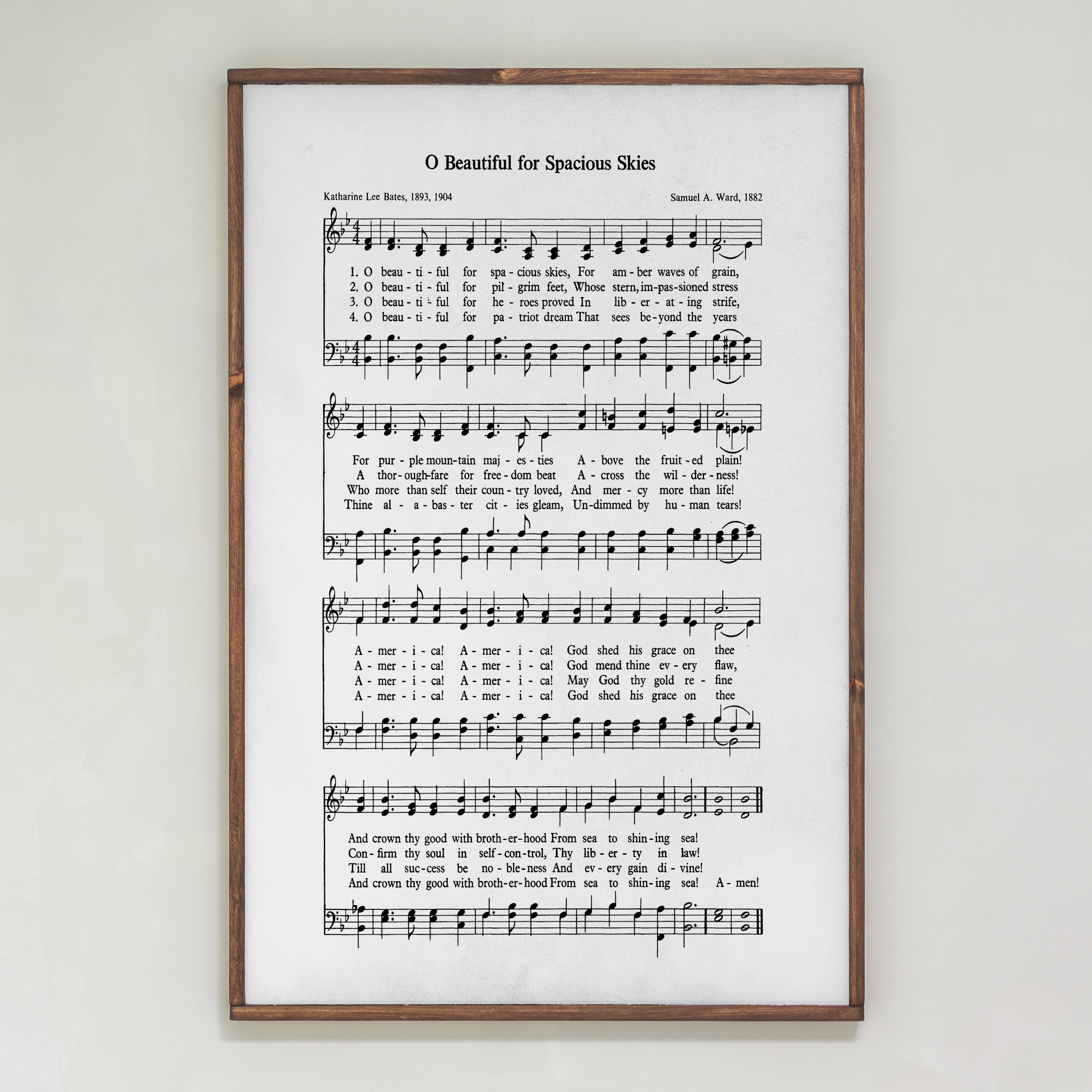 O Beautiful For Spacious Skies Hymn | Framed Wooden Art