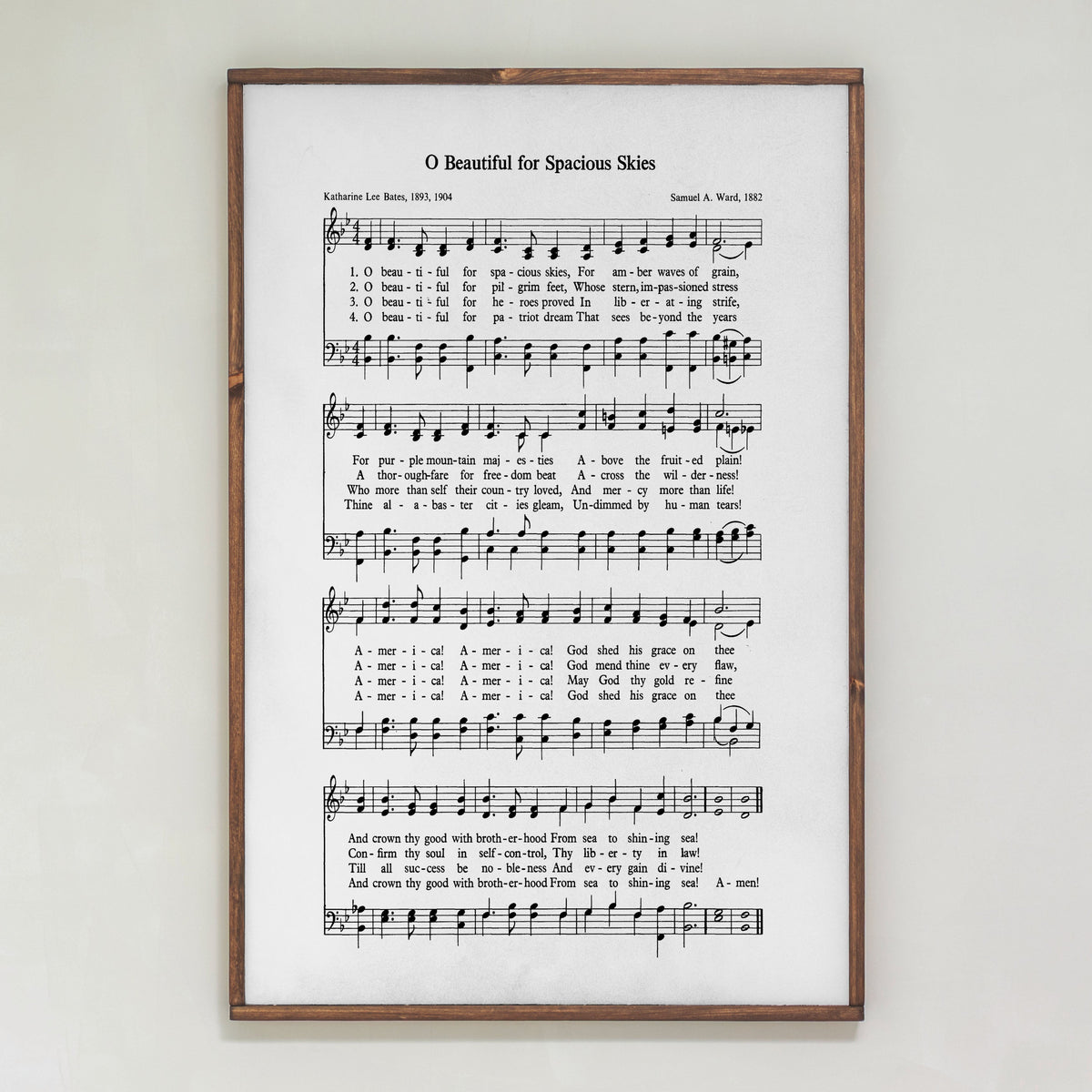 O Beautiful For Spacious Skies Hymn | Framed Wooden Art