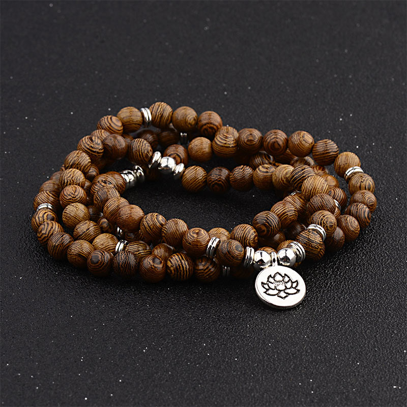 Faith Nova Tibetan Lightning Strike Wood Bracelet Lotus Buddha Mala