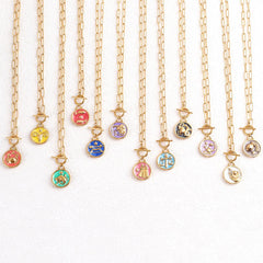 12 Zodiac Sign Pendant Necklace – Vintage Gold Astrology Charm Necklace