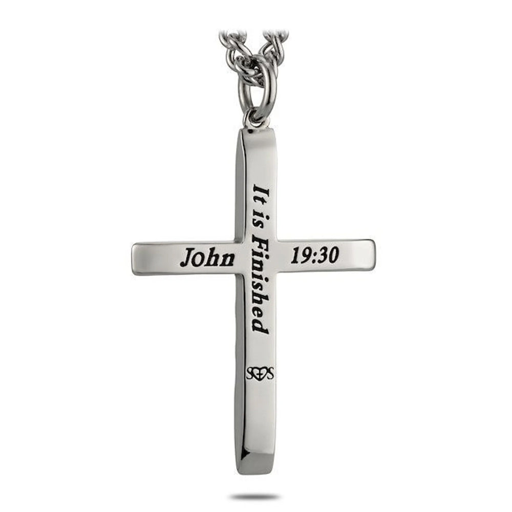 Patriotic Thin Red Line Cross Necklace with John 19:30 Inscription