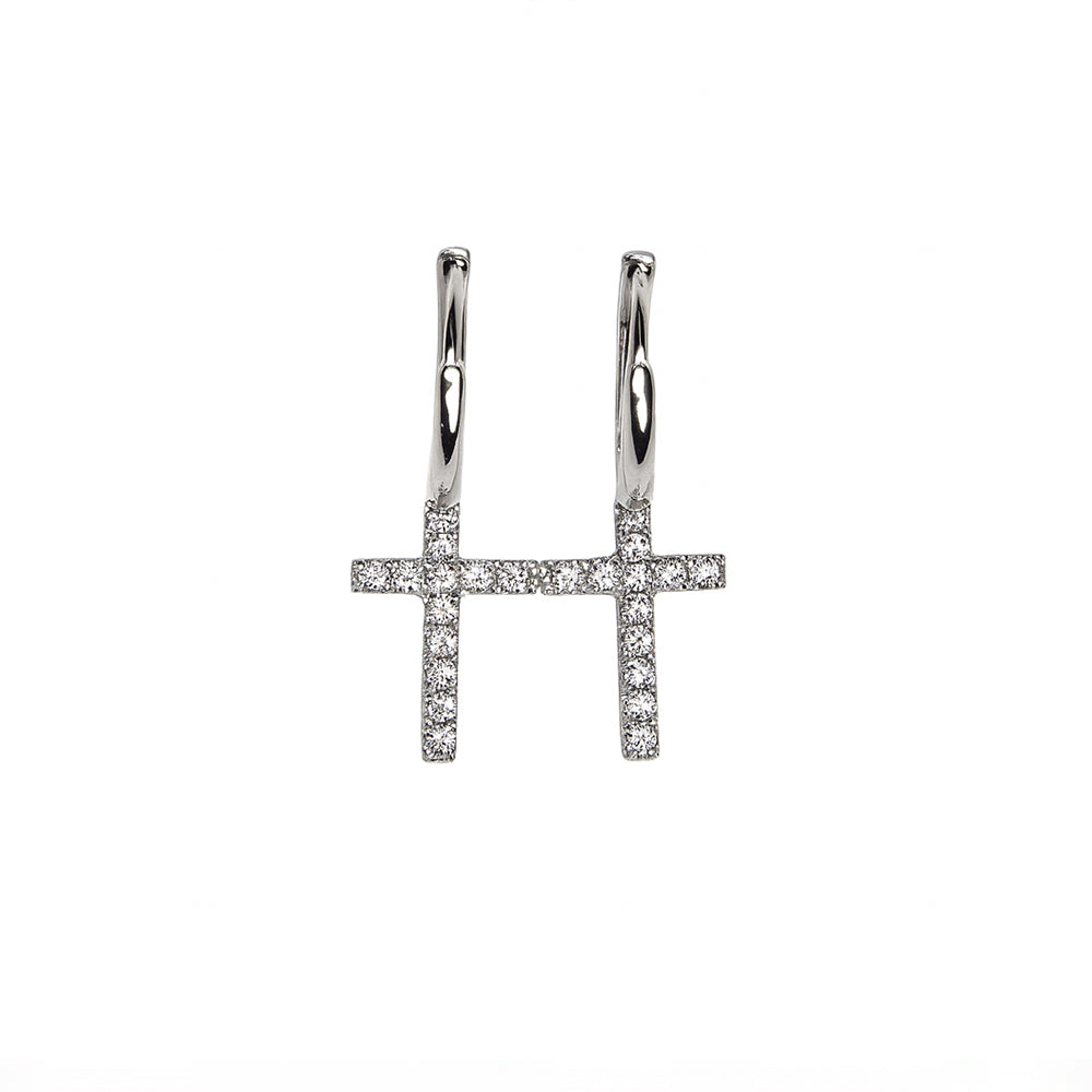 Moissanite Cross Drop Huggie Earrings in 925 Sterling Silver