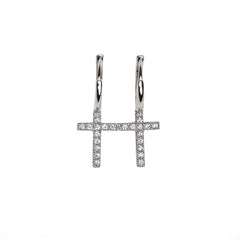 Moissanite Cross Drop Huggie Earrings in 925 Sterling Silver