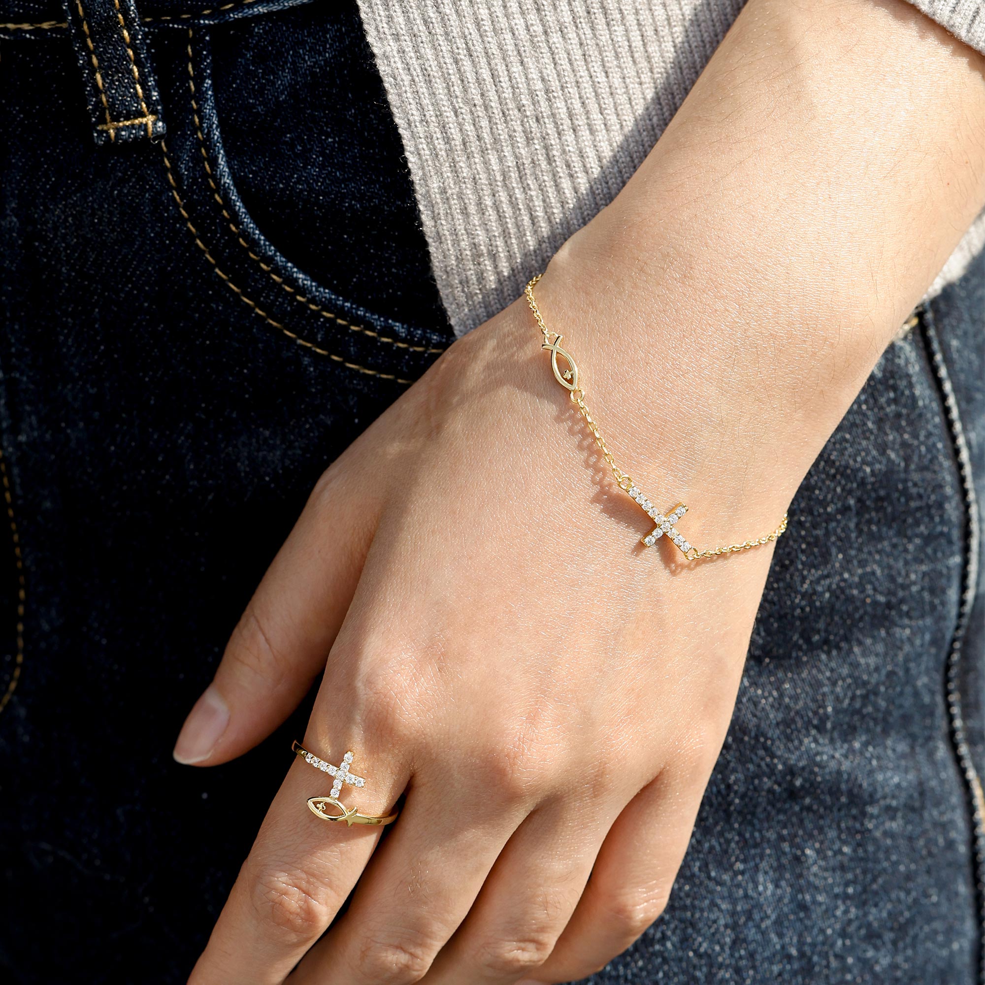 God Jesus Fish And Cross Ring