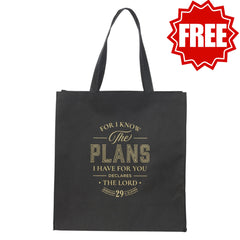 The Plans Black Reusable Non-woven Shopping Tote Bag - Jeremiah 29:11