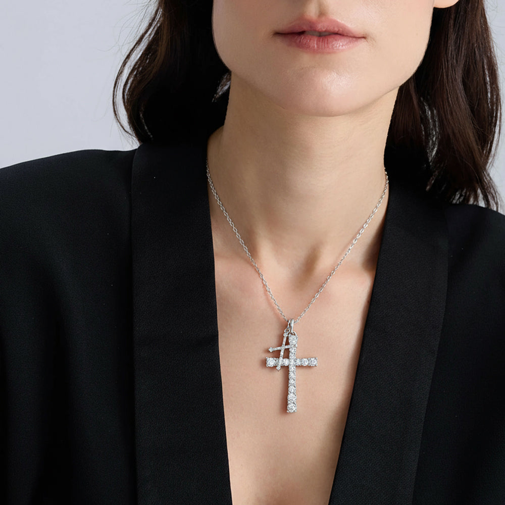 Women's Double Cross Crystal Pendant Necklace – Faith & Strength Design
