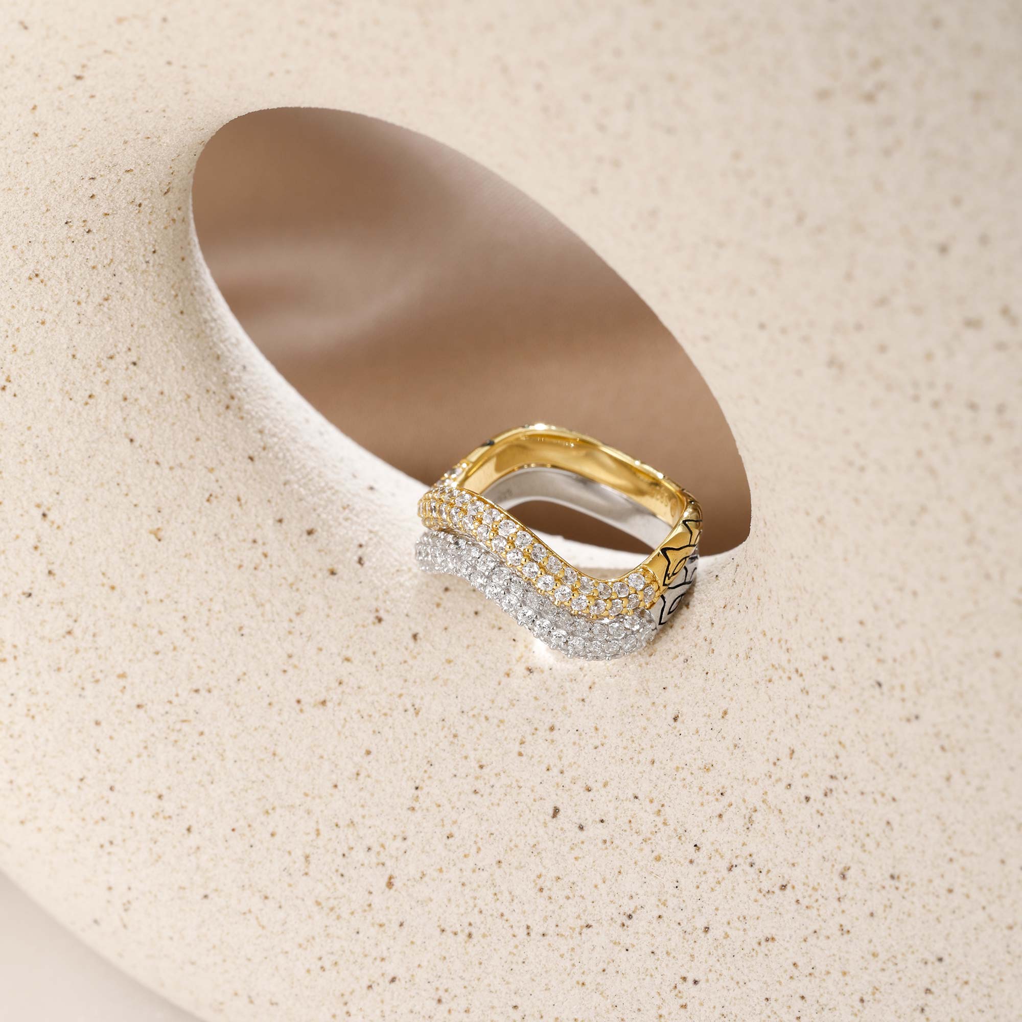 Pavé Wavy Enamel Statement Stacking Ring