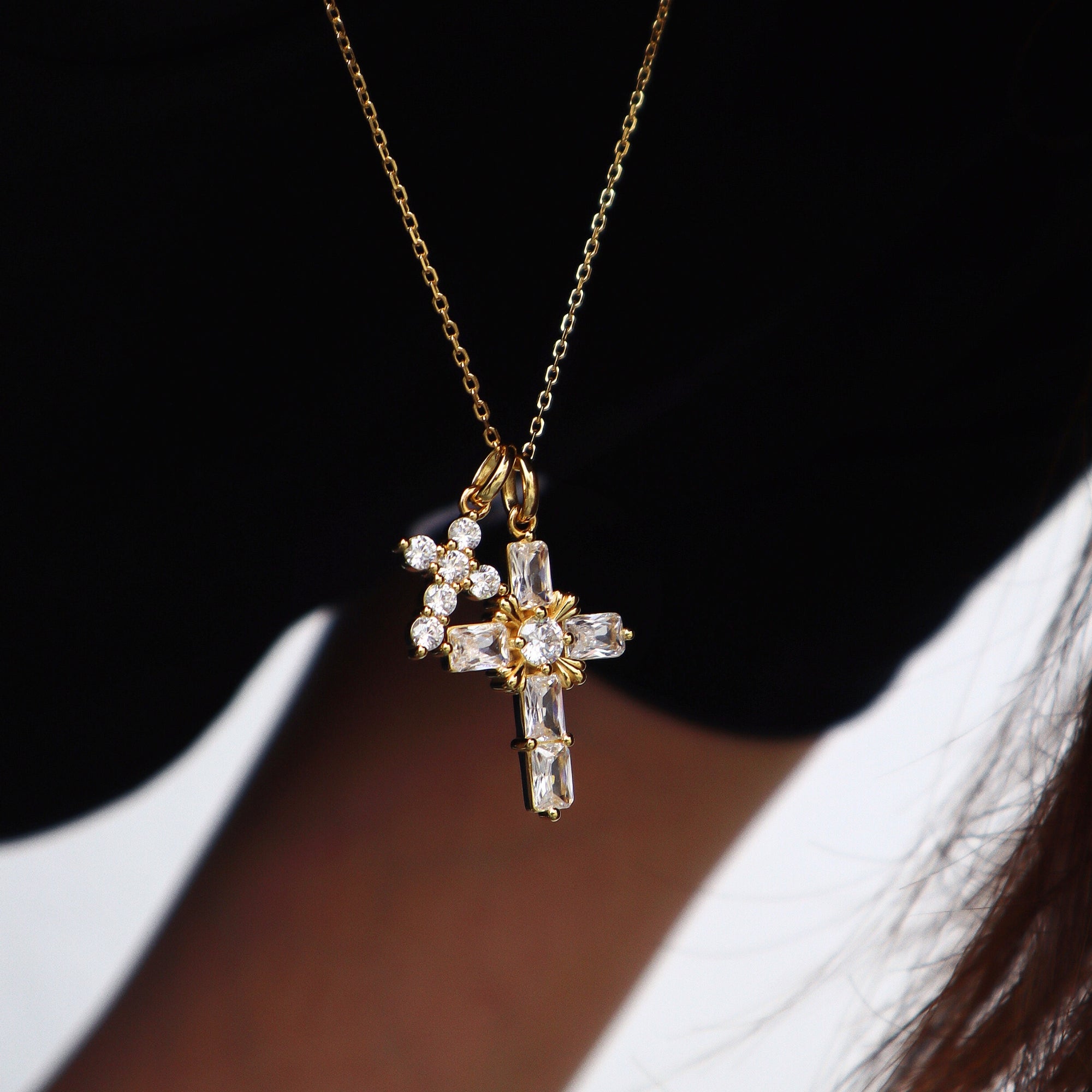 Byzantine Double Crosses Pendant Necklace