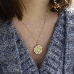 Divine Radiance Cross Protection Prayer Medallion Pendant Necklace - Gold Vermeil