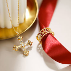 Fleur-de-Lis Cross Pendant Necklace
