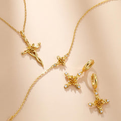 Floral Cross Tulip Hoop Earrings