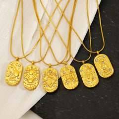 12 Zodiac Signs Gold Pendant Necklace – Celestial Vintage Charm Necklace