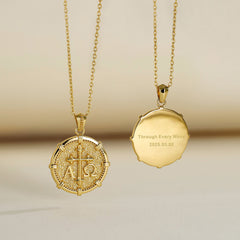 Personalized Alpha Omega Fleur-de-Lis Cross Medallion Necklace