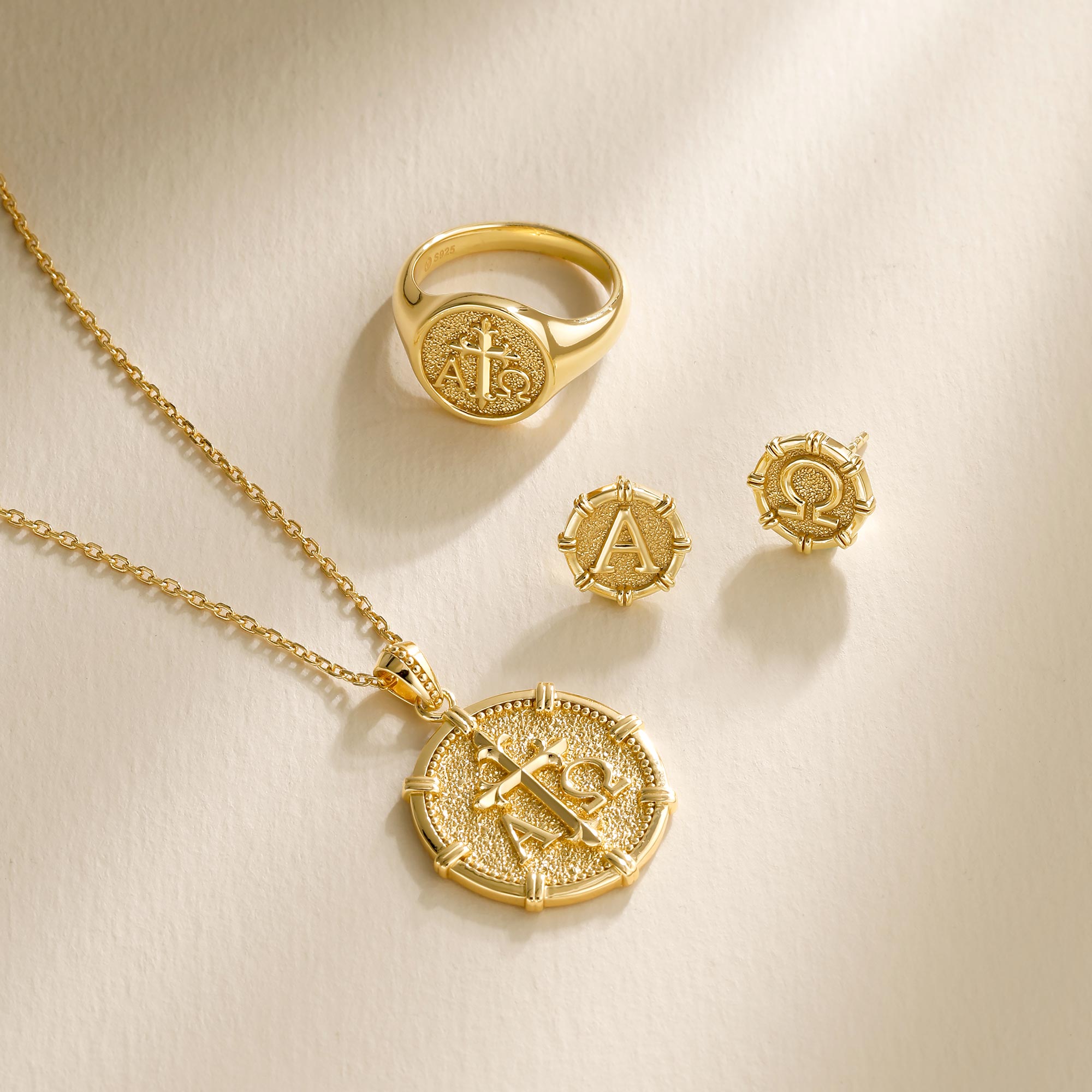 Personalized Alpha Omega Fleur-de-Lis Cross Medallion Necklace