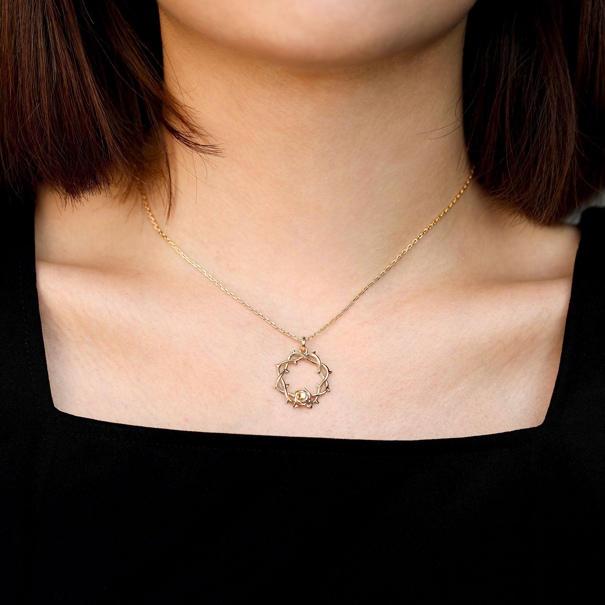 Crown of Thorns Rose Pendant Necklace
