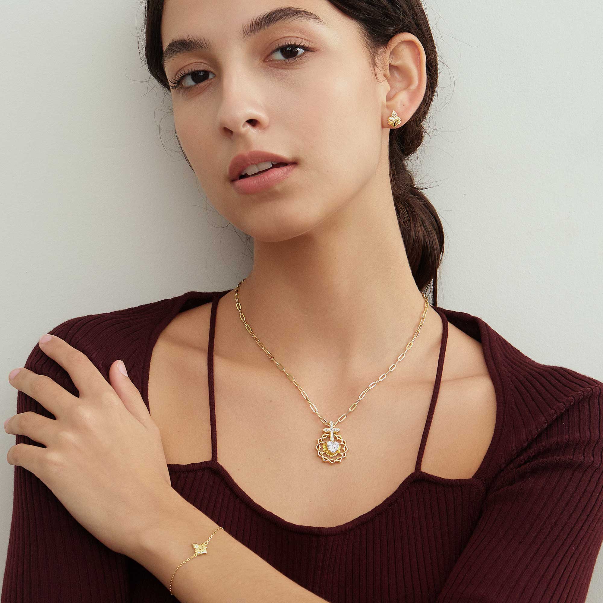 Sacred Heart Flame Stud Earrings