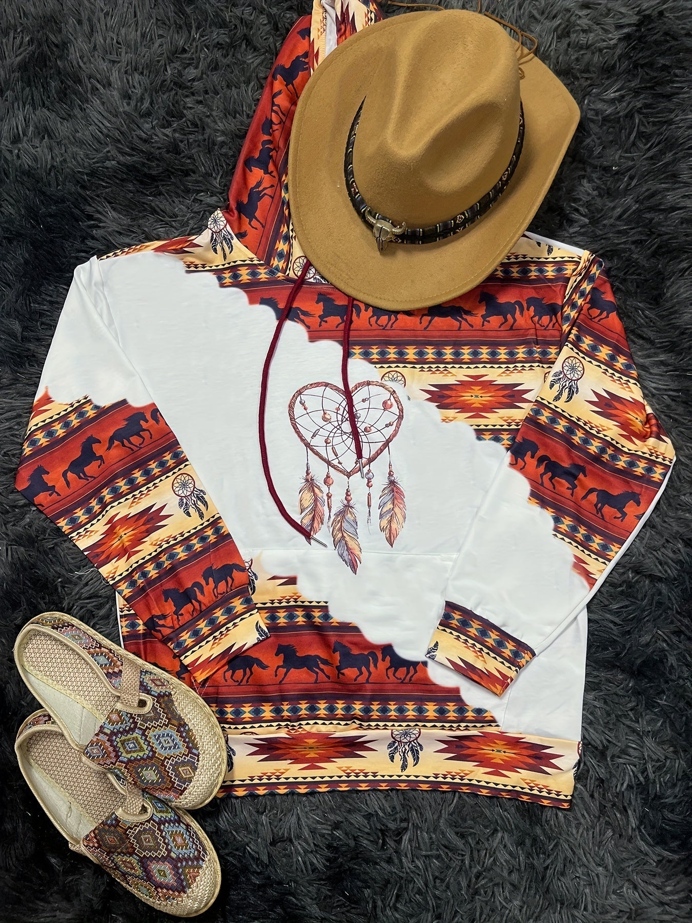 Stylish Aztec Tribal Print Hoodie - Vintage, Durable & Stretchy, Perfect for All Seasons with Kangaroo Pocket