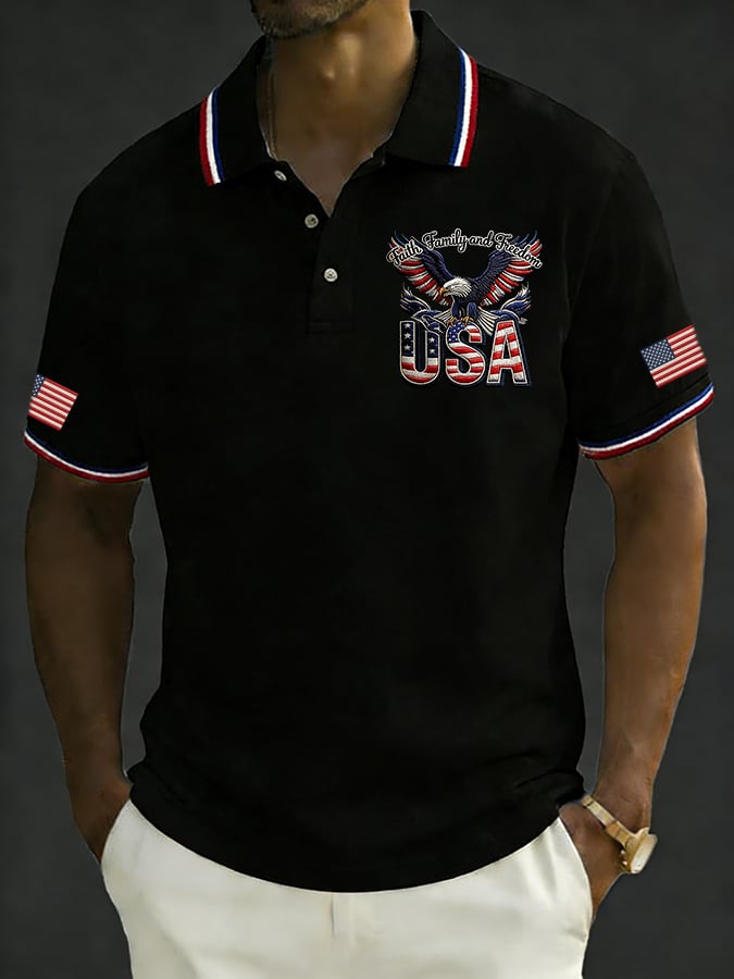 Men's Retro 250th Anniversary of the United States Print  Independence Day Cross Print Polo Shirt