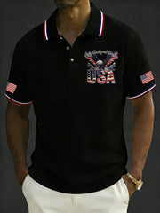 Men's Retro 250th Anniversary of the United States Print  Independence Day Cross Print Polo Shirt