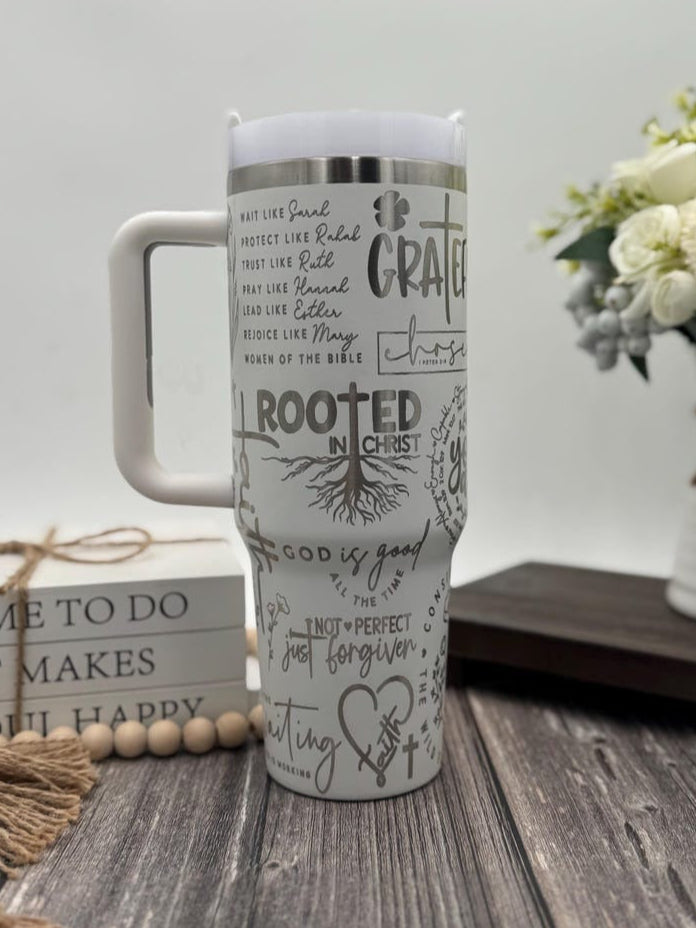 Rooted In Christ Tumbler With Handle 30oz