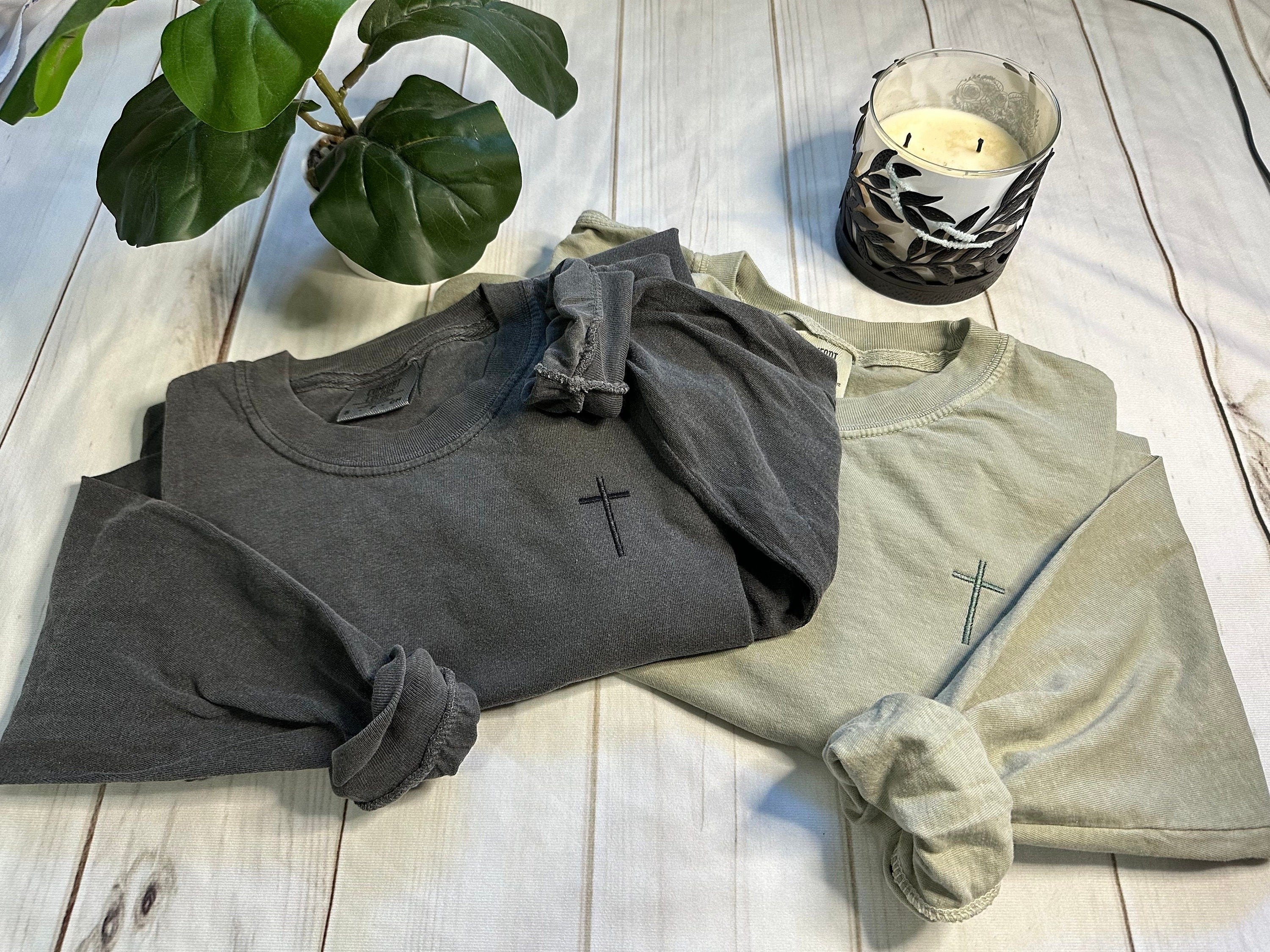 Cross Embroidered Long Sleeve Shirt