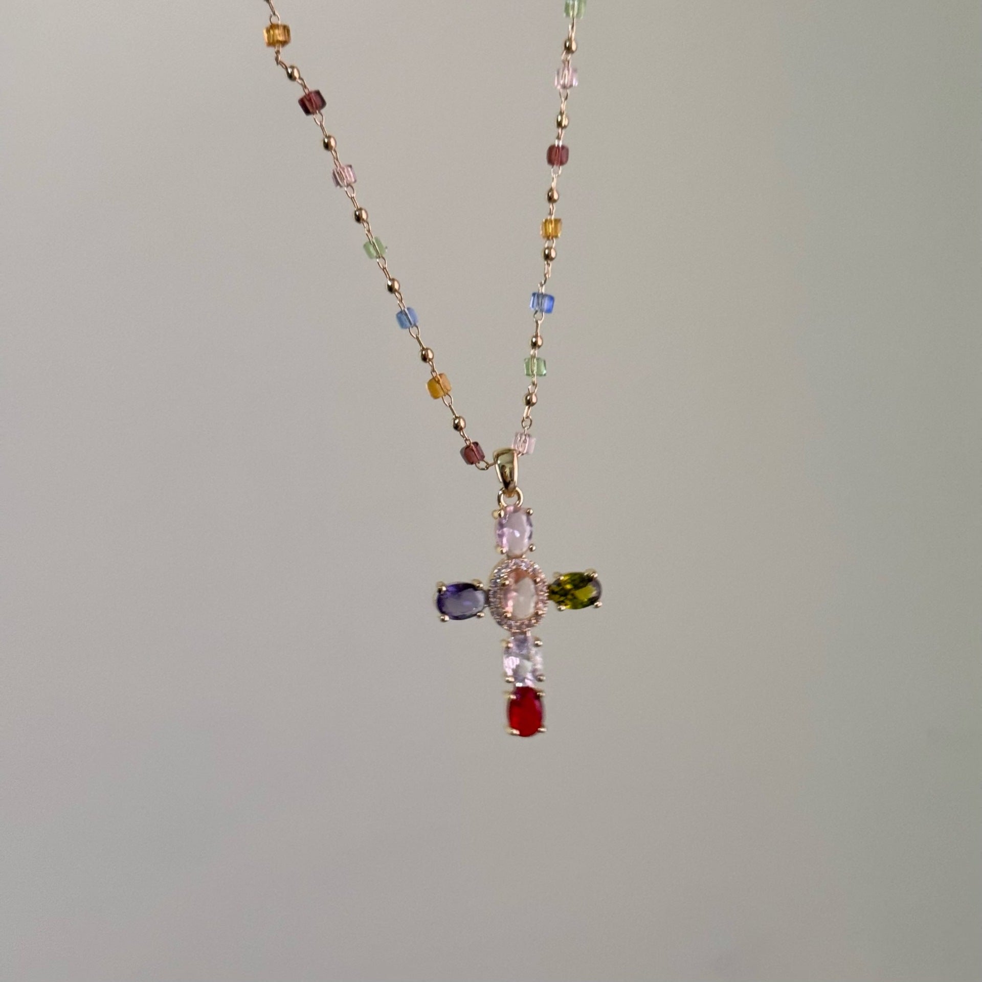 Bible 12 Gemstones Cross Pendant Necklace