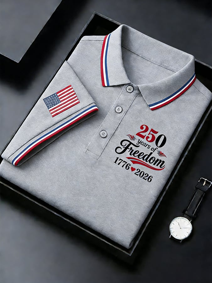 Men's Retro 250th Anniversary of the United States Print  Independence Day Cross Print Polo Shirt