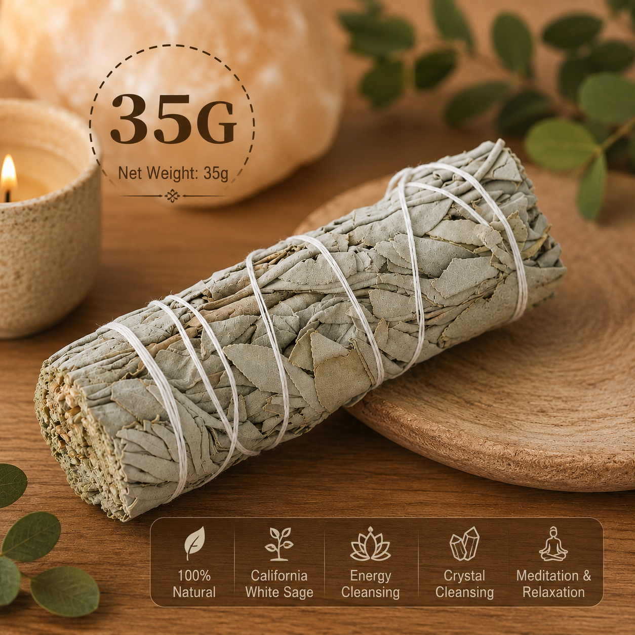 Sacred Wood Crystal Cleansing Box for Jesus Cross Pendant, Crystal Necklace & Bracelet – 4in x 4in, Free 35g California White Sage Included