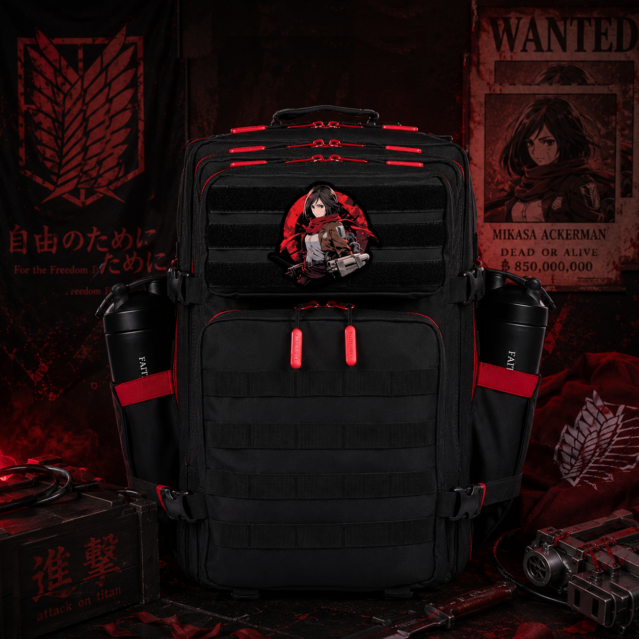 AOT Anime Patch EDC Performance Backpack 35L / 45L - Black Red