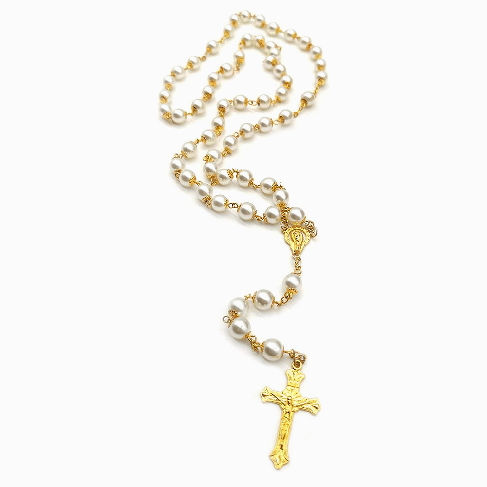 White Pearl Beads Catholic Blessing Rosary