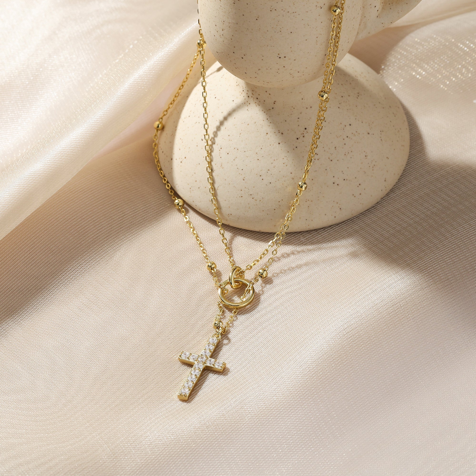 Gold Layered Circle Cross Necklace