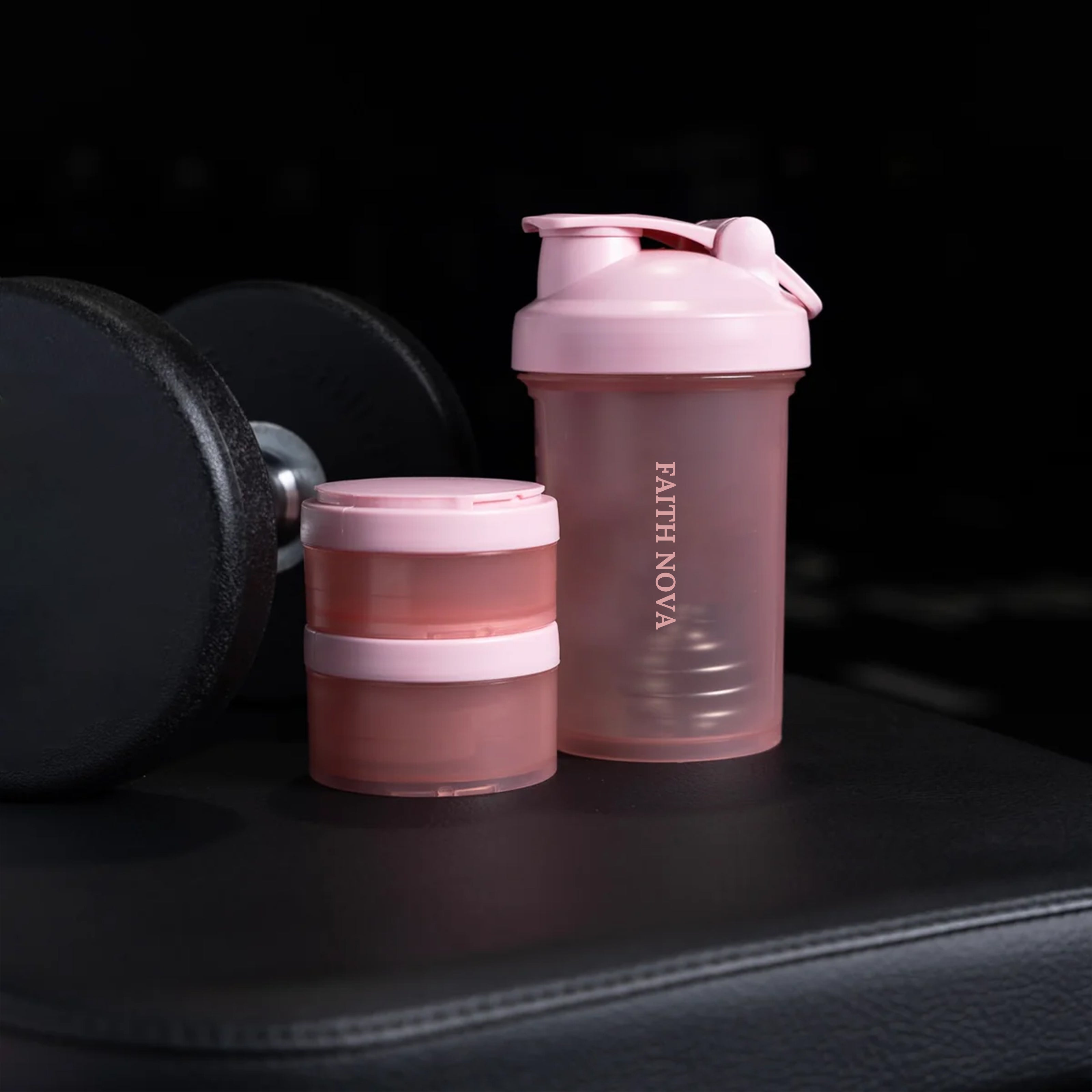 PINK SHAKER BOTTLE WITH STORAGE COMPARTMENTS