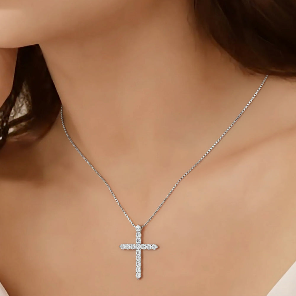 Sterling Silver Moissanite Cross Pendant Necklace – Christian Faith & Eternal Light