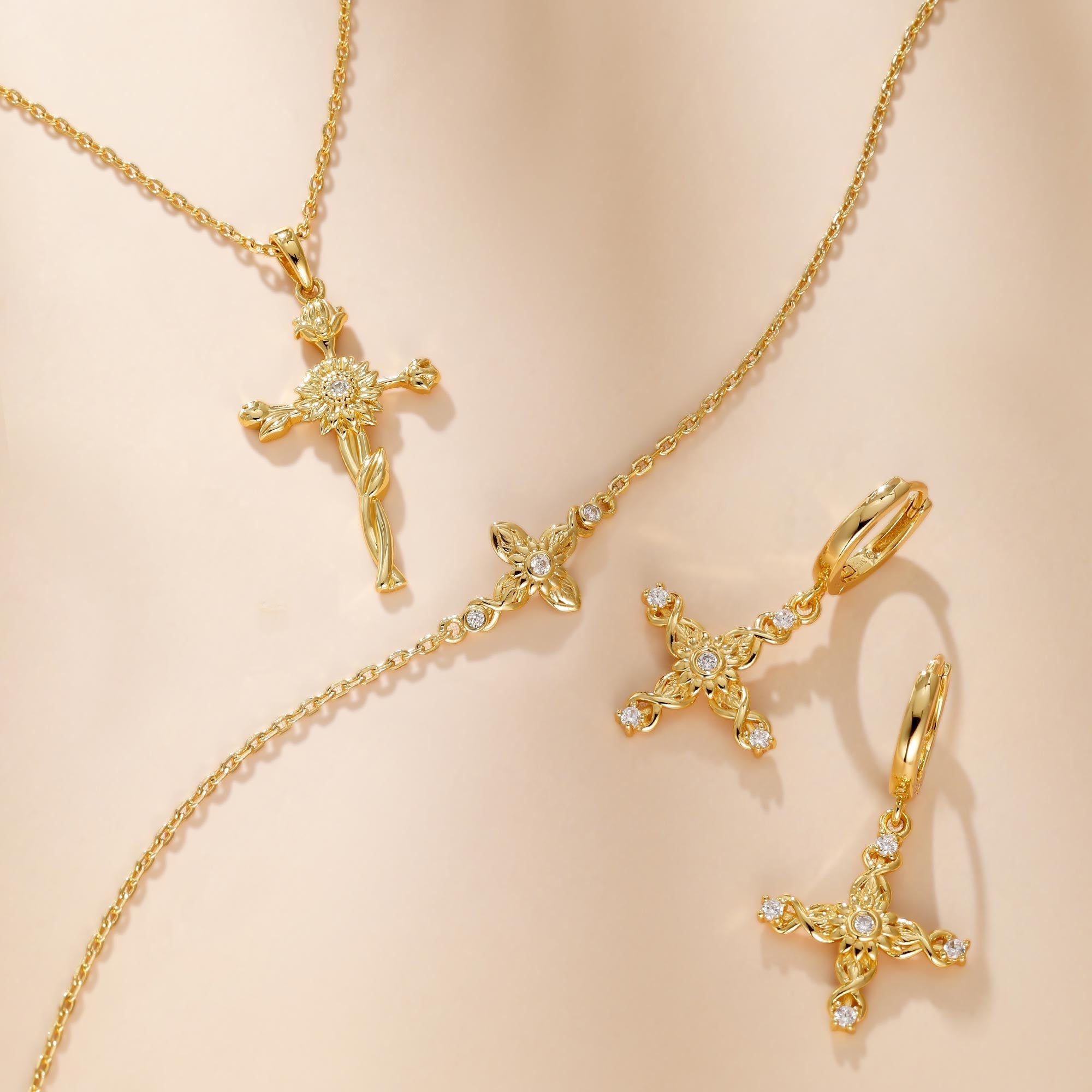 Floral Cross November Sunflower Hoop Earrings