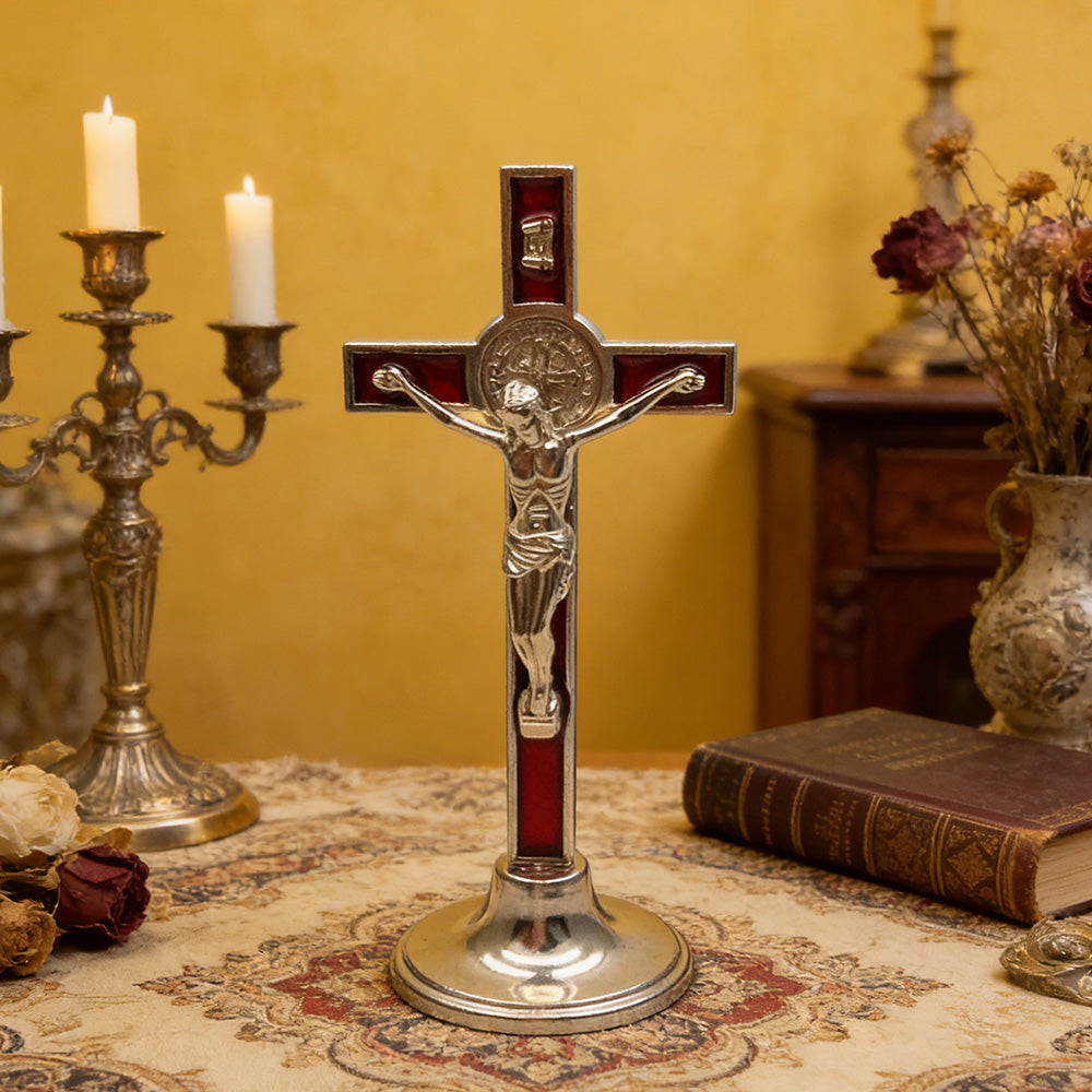 Metal Cross Stand Ornament, Desktop Decor for Office and Home
