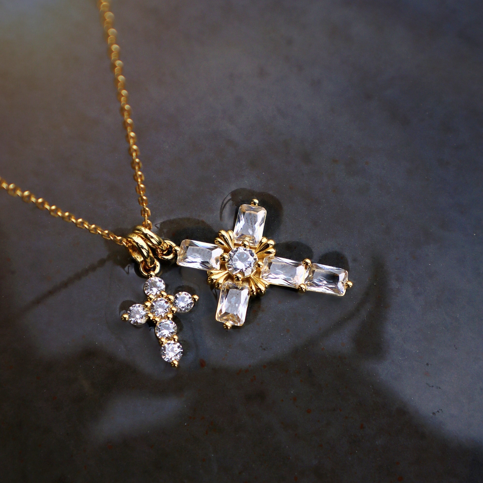 Byzantine Double Crosses Pendant Necklace