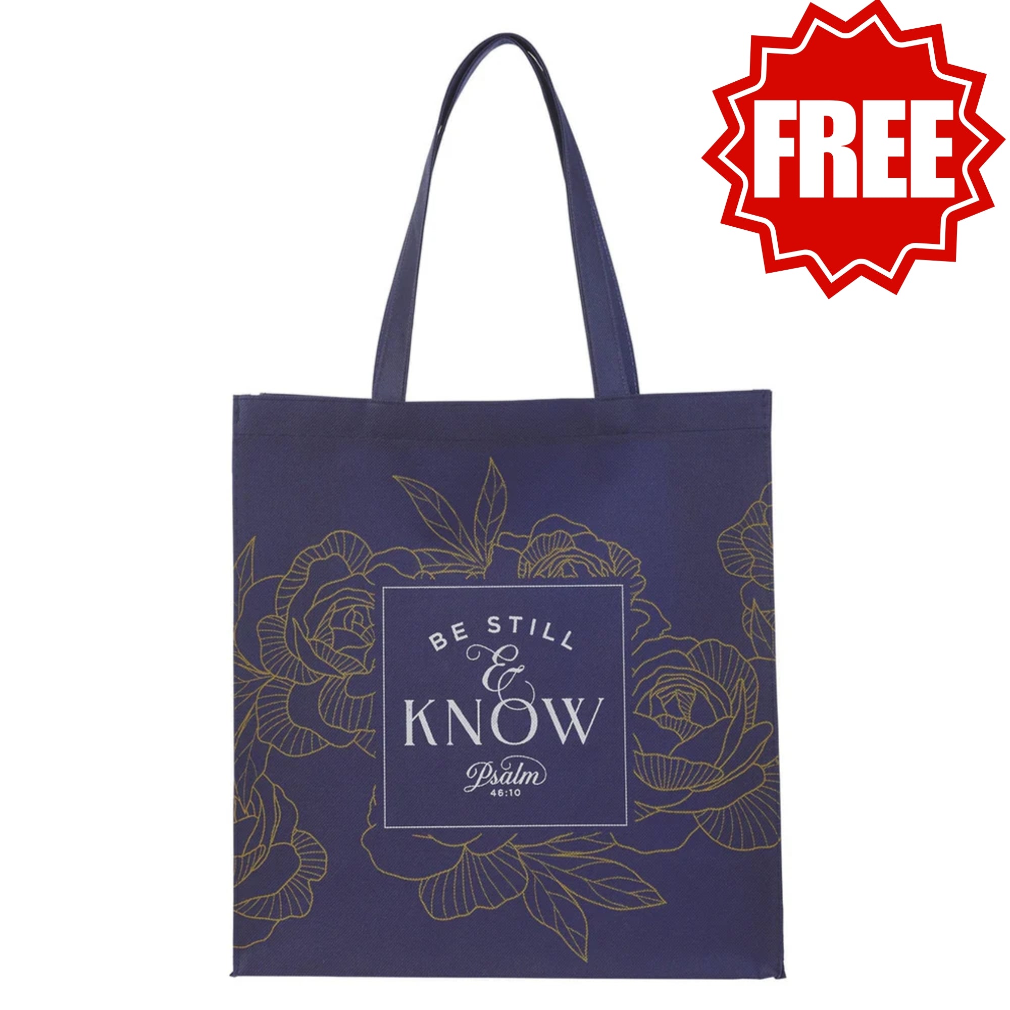 Be Still Navy Reusable Non-woven Shopping Tote Bag - Psalm 46:10
