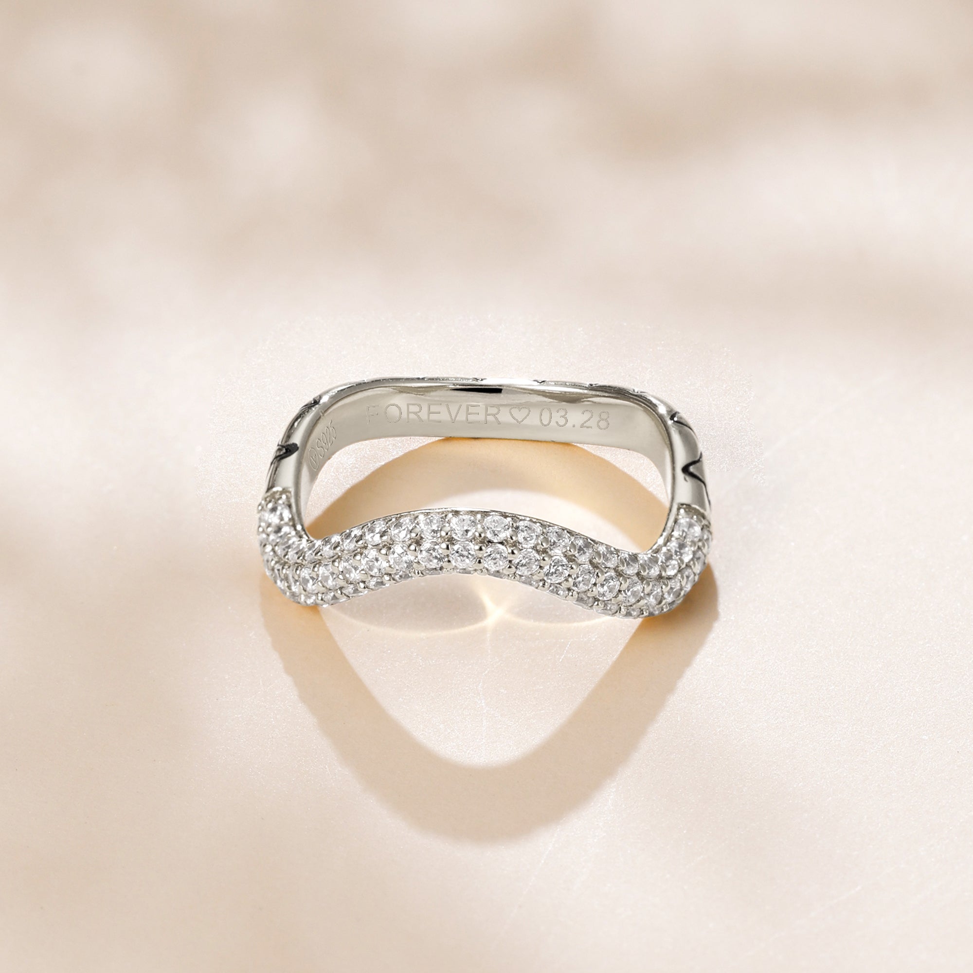 Personalized Pavé Wavy Enamel Statement Stacking Ring